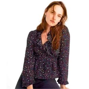 Madewell Ruffle Wrap Blouse Starry Night Women’s Size XS 100% Silk